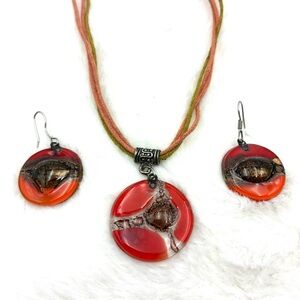 Red and Brown Murano Glass Jewelry Set
